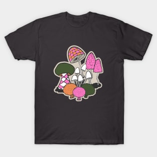 Groovy Weirdcore Mushrooms in green and pink T-Shirt